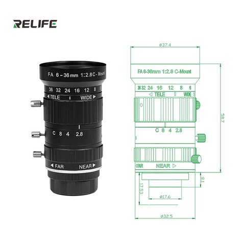 Объектив RELIFE MB1, с оптическим зумом, линза на камеру, 6-36mm; 12MP; F2.8-C; C-Mount Превью 5
